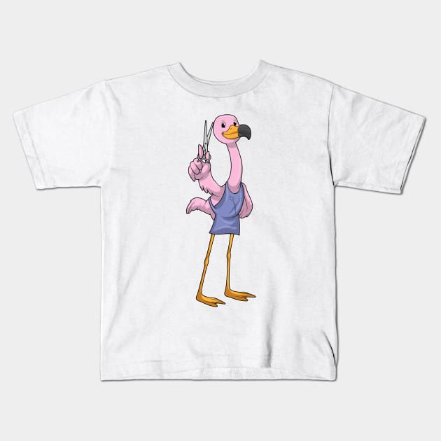 Flamingo as Hair stylist with Scissors Kids T-Shirt by Markus Schnabel